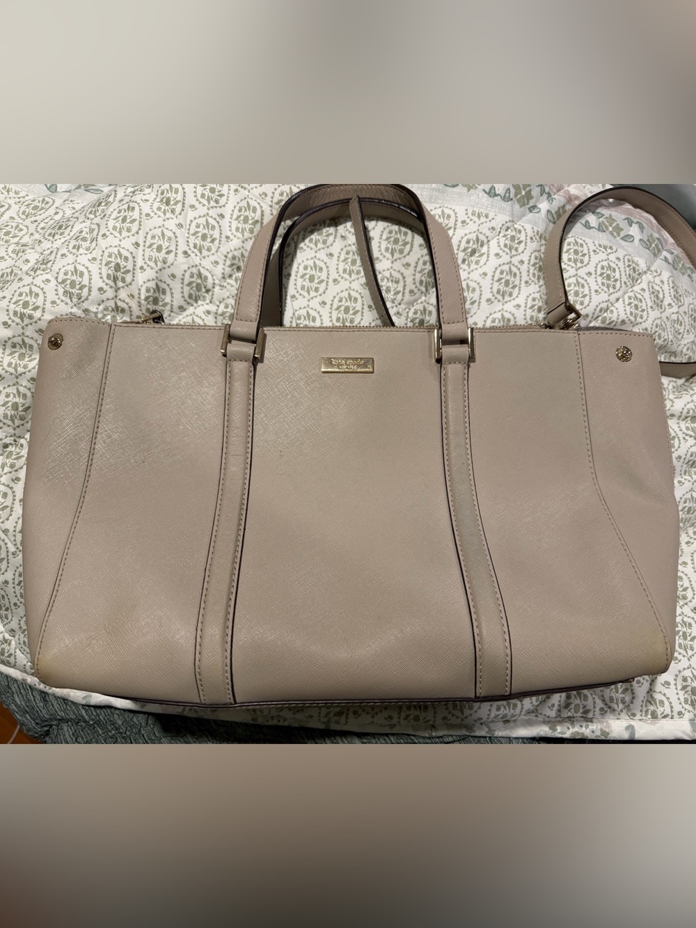 kate spade Neutral Taupe Saffiano Tote with Removable Strap
